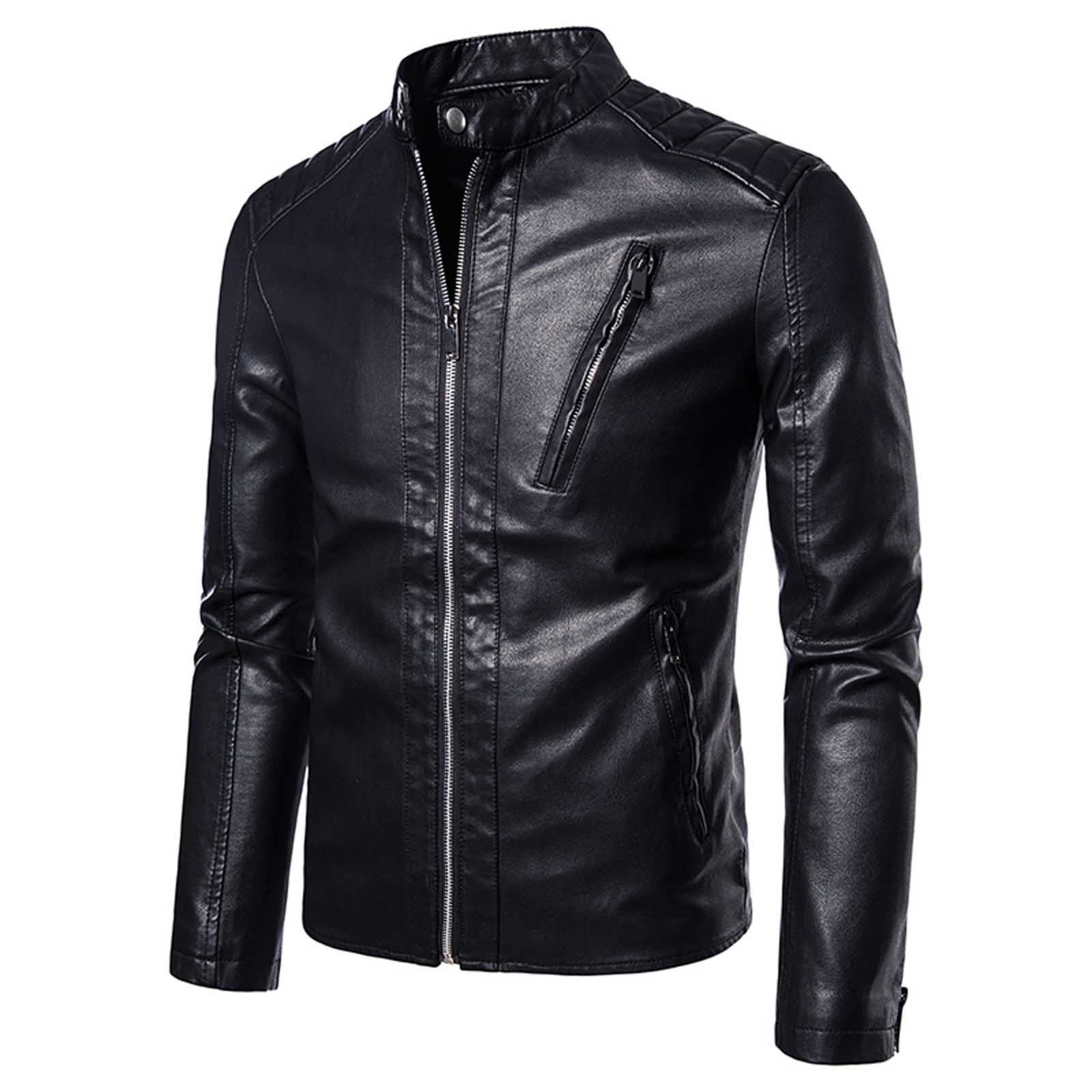 Bescita Men's Leather Jacket Fashion Business Suit Stand Collar Punk