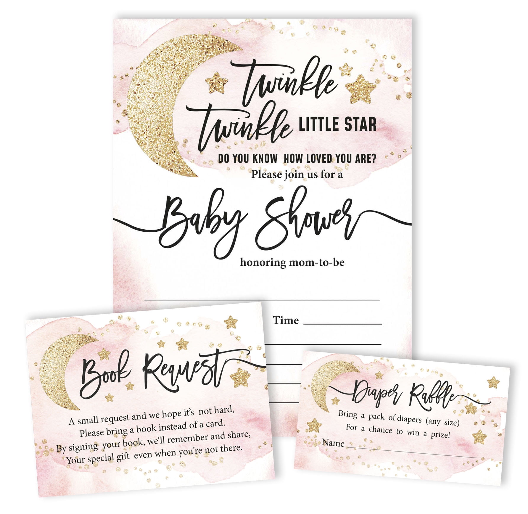 Inkdotpot Set Of 30Gender Reveal Baby Shower Invitations-Diaper Raffle Tickets And Baby Shower Book Request Cards Twinkle Twinkle Little Star Invites Its A Boy Its A Girl