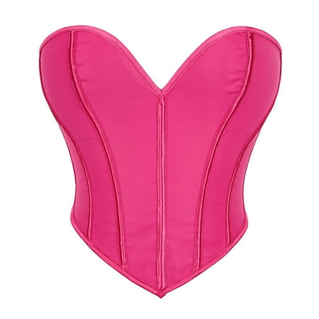 CHCNHAC Corset Lingerie for Women Floral Pleated Trim Corset Lingerie Flattering Boned Lace Strapless Shapewear Sexy Plus Size Steampunk Costume Hot Pink M