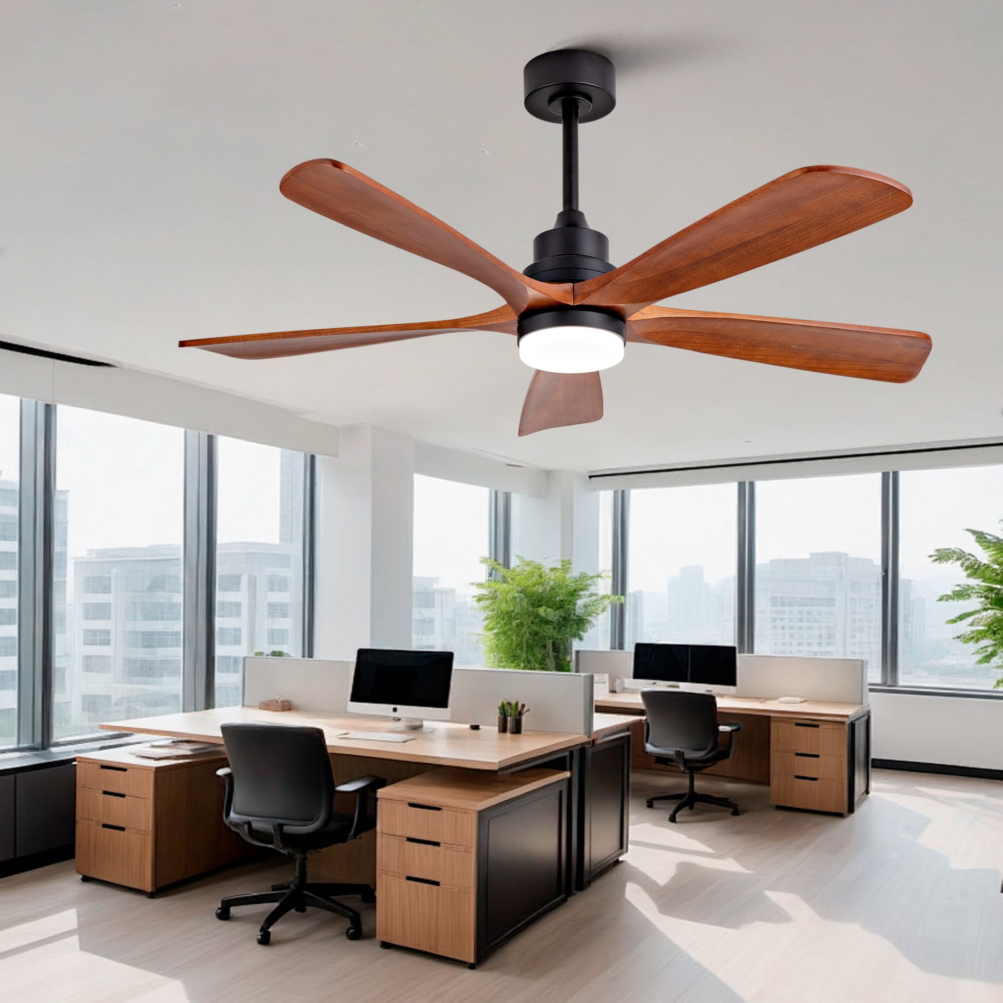 Ceiling Fan with Lights, 52 Inch Remote Control 5 Solid Wood Blades Outdoor Fan for Patio Farmhouse Bedroom, Black