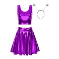thumbnail image 1 of YONGHS Women's Alien Set Cheer Leader Outfit Metallic Crop Tank Top with Ruffle Skirt Hair Hoop Purple S, 1 of 7