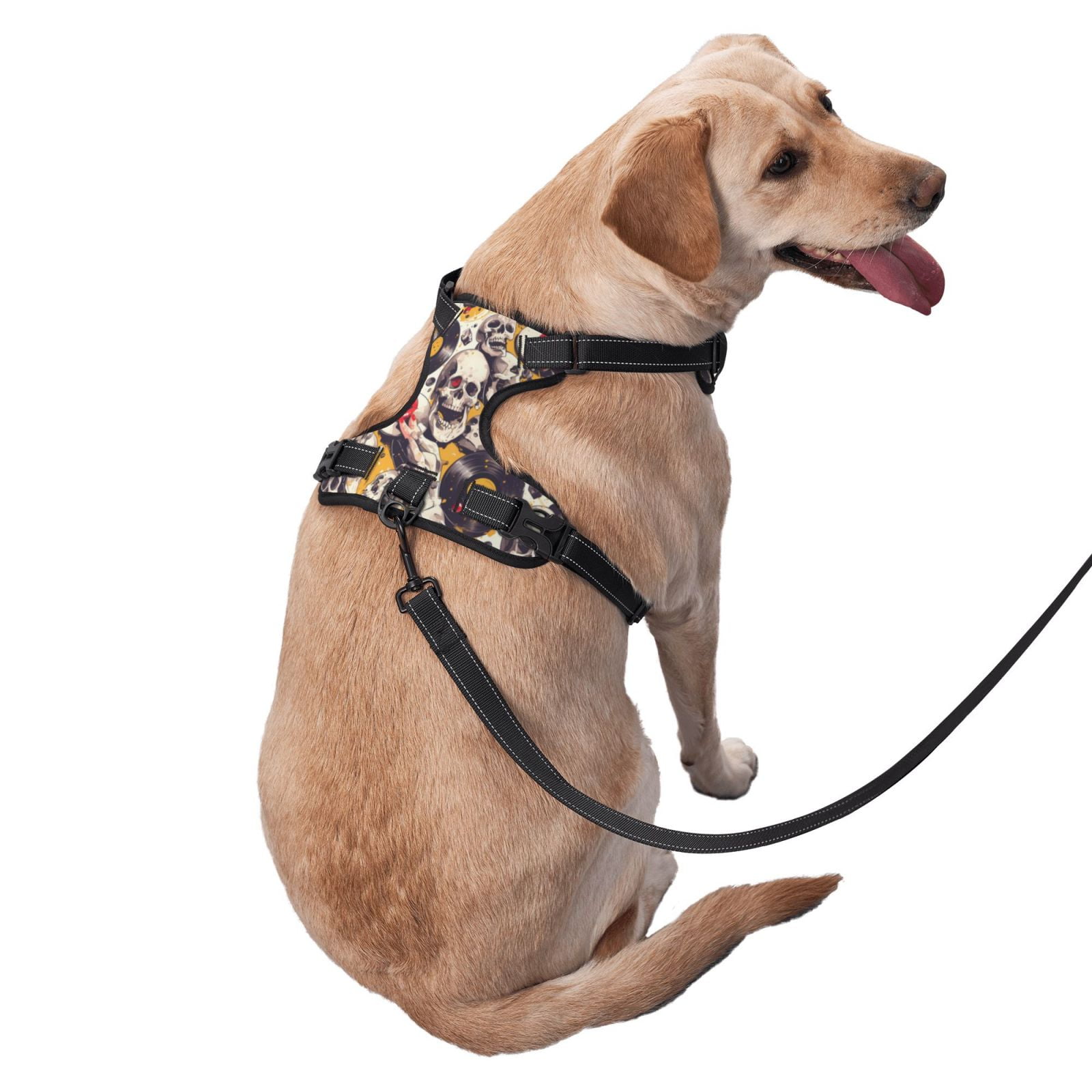 Vsdgher lips record rock Skull Pattern Dog Harness,No Pull Pet Harness with Soft Padded Handle,Adjustable Reflective Vest with 2 Buckles,4 Slide Buckles,S-XL Medium