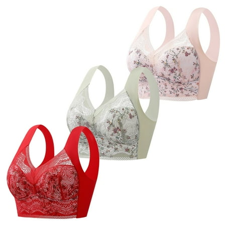 PEASKJP Womens Plus Size Bras for Women Women s Push Up Bra Deep V Plunge Underwire T-Shirt Bra Multiway (Red L)