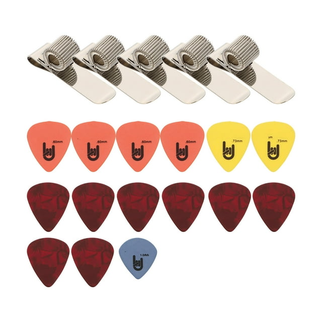 WHAMVOX 5Set Metal Guitar Pick Clamps with Assorted Color Picks and Durable Spring Holders for Guitar