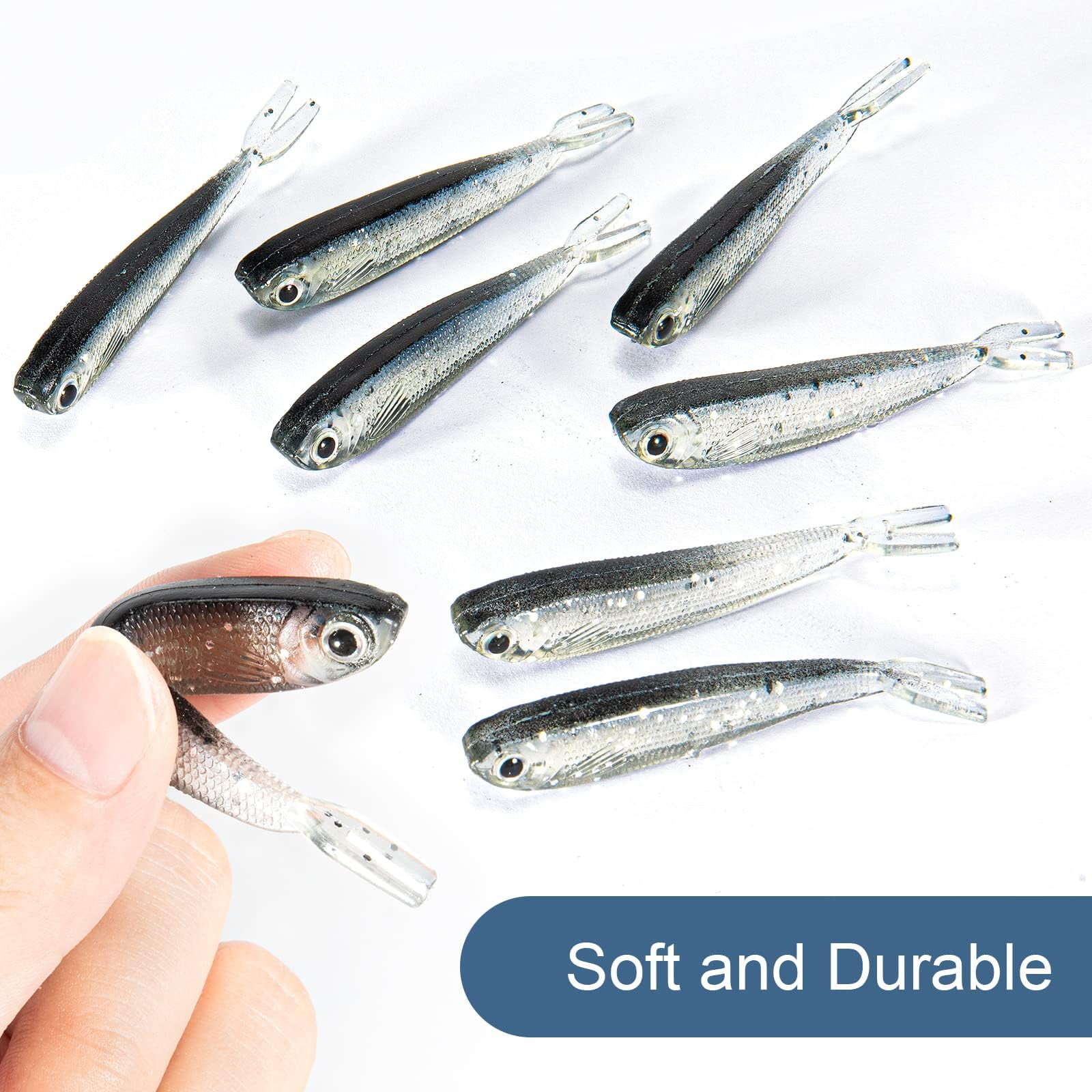 GFCAS-50 PCS Soft Plastic Fishing Lures with 3D Eyes Split Tail Design for Bass Crappie Walleye Trout