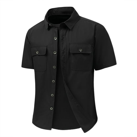 Men's Casual Slim Fit Button Down Shirts for Everyday Wear with Pocket Design Ideal for Spring and Summer Mens T-Shirts Black Pack Packs Colors Cotton Polyester Blend
