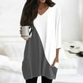 thumbnail image 2 of WTOBBY Women's Fashion Casual Retro Geometric Print V-Neck Mid-Length Tunic Tops with Pockets, 3/4 Sleeve Blouses, Daily Use Comfort Shirt,Dark Gray 3XL, 2 of 5