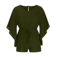 thumbnail image 3 of Wycnly Womens Jumpsuits Tie Waist Ruffle Layer Lightweight Chiffon Short Jumpsuits Overalls Casual Solid V-Neck Elbow-Length Mini Summer Rompers Army Green s, 3 of 6