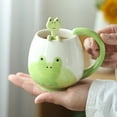 thumbnail image 4 of Divertidas tazas de rana lindas tazas de café tazas de rana de cerámica con cucharas y posavasos Tazas de café de 420 ml Tazas de rana Tazas de café expreso Tazas de capuchino Regalos de cumpleaños., 4 of 6