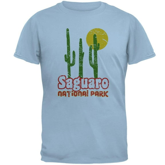National Park Retro 70s Landscape Saguaro Mens T Shirt Light Blue MD