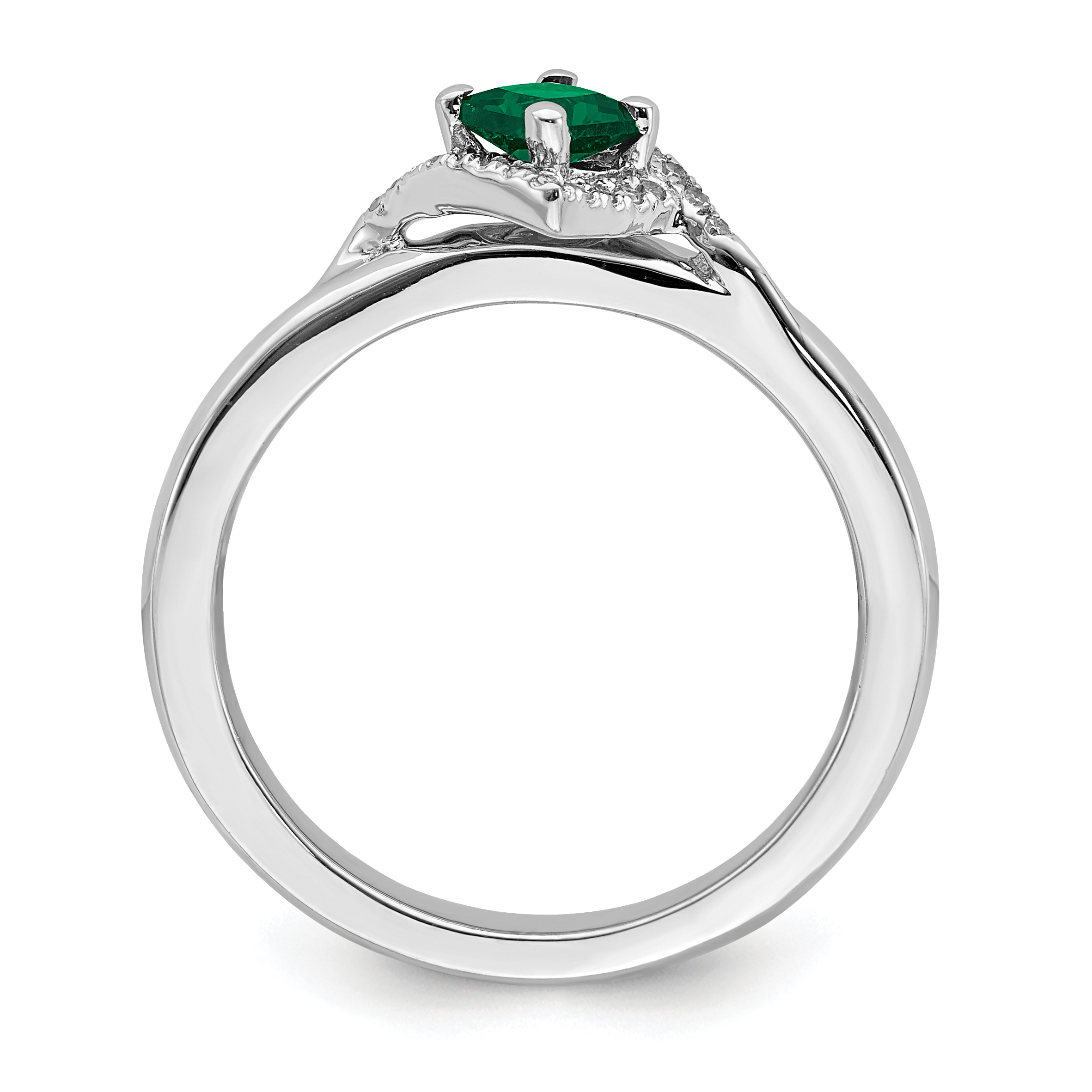 Created Emerald and Diamond Sterling Silver Polished Ring
