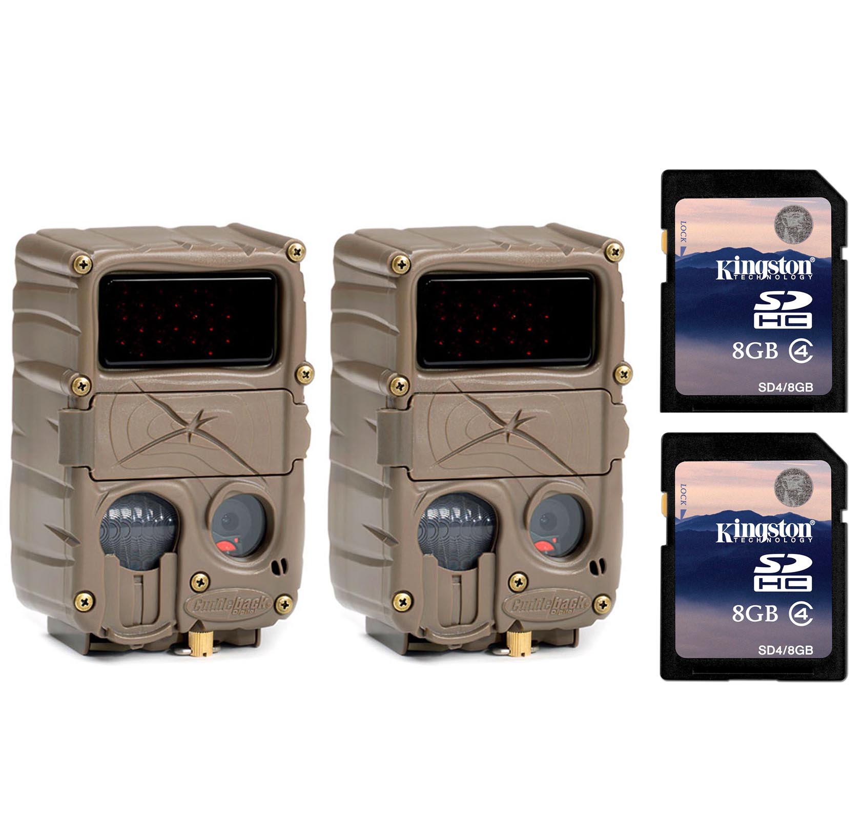 (2) CUDDEBACK E3 Black Flash No Glow Infrared Game Hunting Cameras + SD