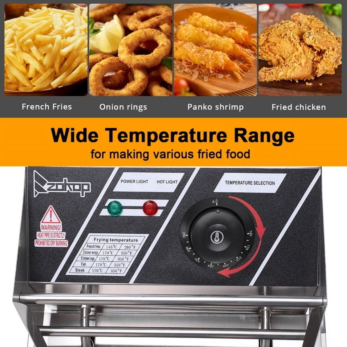 6L Commercial Deep Fryer, 2500W Electric Tabletop Fryer with Basket, Fast Heating Restaurant Fryer for Home Kitchen, Food Truck, Silver