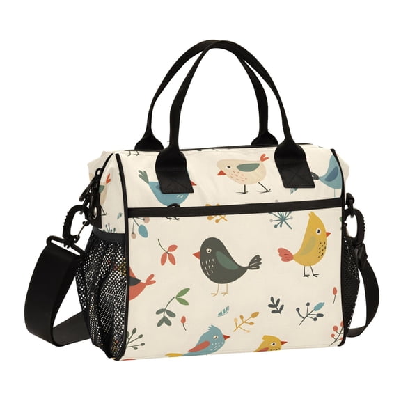 Cartoon Bird and Leaf Lunch Bag Insulated Lunch Box Leakproof Reusable Cooler Tote Adjustable Shoulder Strap for Men Women 9L