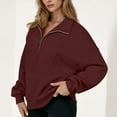 thumbnail image 5 of ClodeEU Womens Oversized Sweatshirt,Casual Half Zip Pullover, Long Sleeve Drop Shoulder Top Wine,Womens Plus XXL, 5 of 5