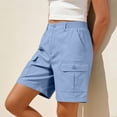 thumbnail image 2 of Gunia Cargo Shorts For Women Bermuda Shorts Casual Summer High Waist With Pockets Outdoor Beach Hiking Shorts Light Blue M, 2 of 5