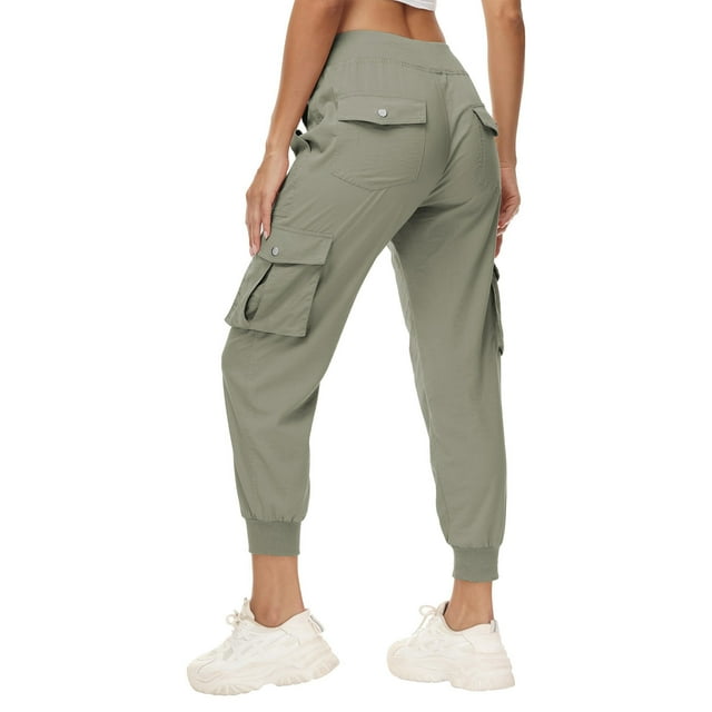 Tnhcen Pantalon Cargo Jogger Léger pour Femmes avec Taille à Cordon - Pantalon de Randonnée à Multiples Poches en Sergé pour Femmes, Extensible, Poignets Élastiques, TP-3TG