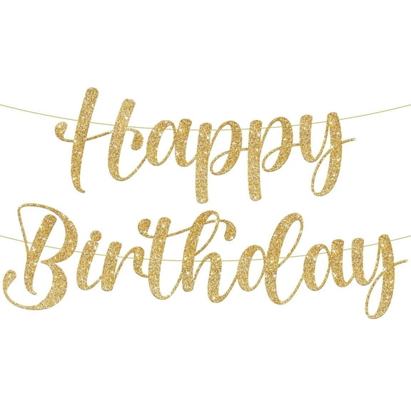 KatchOn, Glitter Gold Happy Birthday Banner - Pre-Strung, 10 Feet | Gold Happy Birthday Sign for Backdrop | Gold Birthday Banner for Happy Birthday Decorations