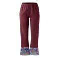 thumbnail image 3 of Pantalones de mezclilla afelpados Gibobby mujer pierna ancha informales irregulares con cintura elástica Estampado suelto rojo XL, 3 of 5