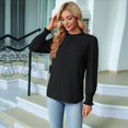 thumbnail image 4 of Camiseta Holgada Informal de Larga con Cuello Redondo para Mujer, Color Liso, con Encaje y Mangas Farol, para Otoño e Invierno Negro M, 4 of 10