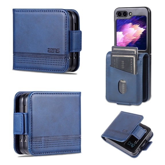 SaniMore for Samsung Galaxy Z Flip 5 Case (6.7-inch 2023), Compatible with Samsung Z Flip 5 Magnetic Wallet Phone Cover with Card Slot Holder Shockproof PU Leather Purse Handbag Shell, Blue