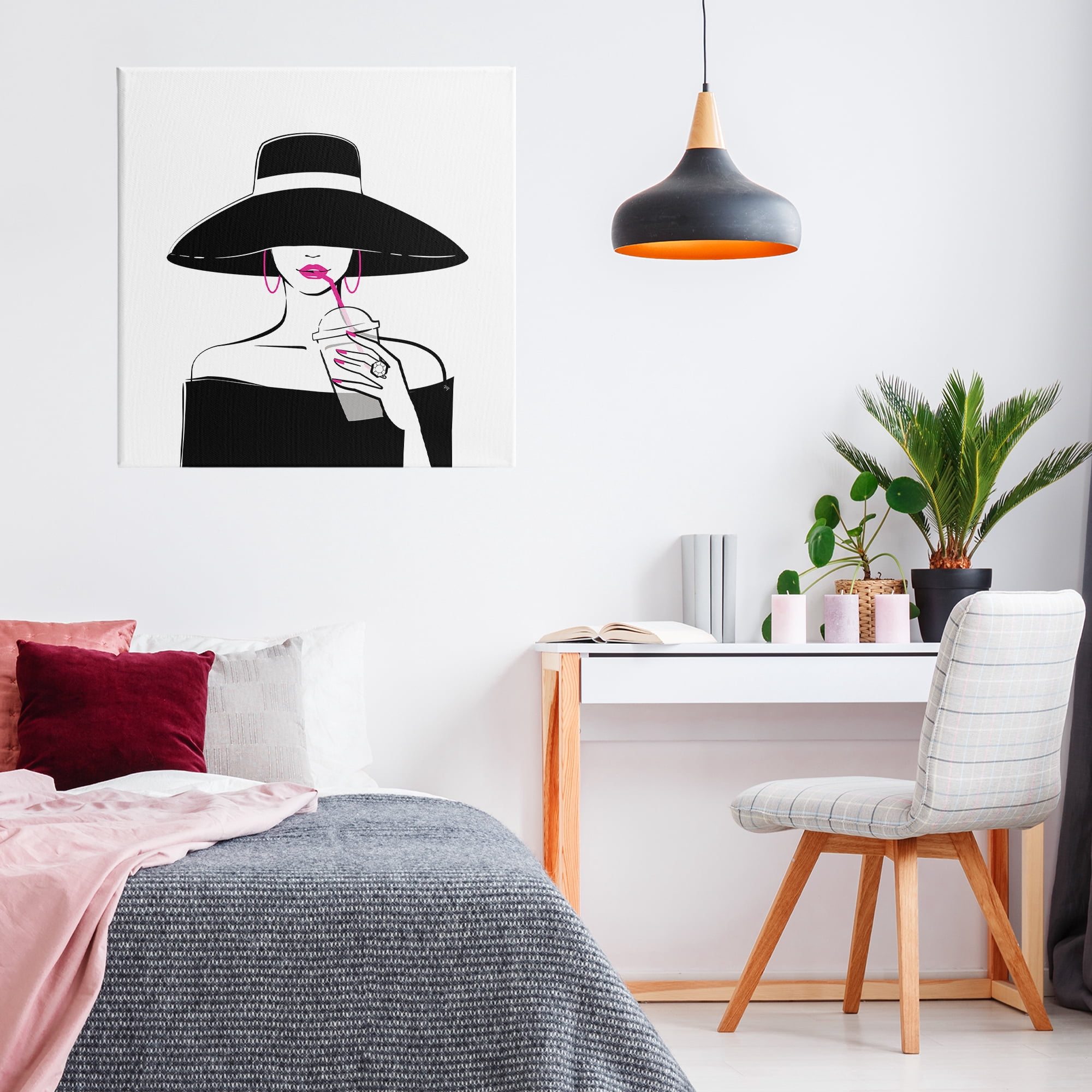Stupell Industries Chic Black Hat Sipping Coffee Canvas Wall Art, design by Martina Pavlova