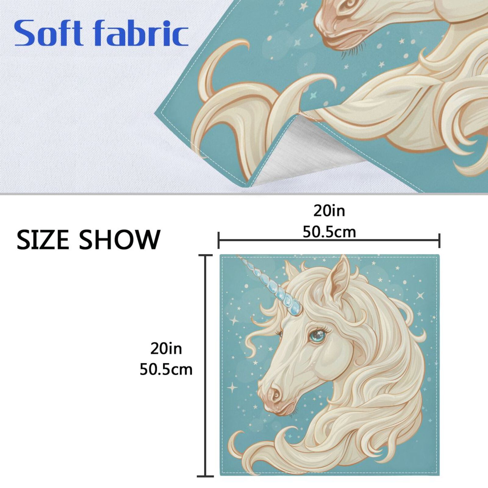 JSTEL Unicorn Portrait Star Cloth Napkins Set of 6, 20x20 Inch Washable and Reusable Napkin for Decoupage Dinner Party Everyday Use