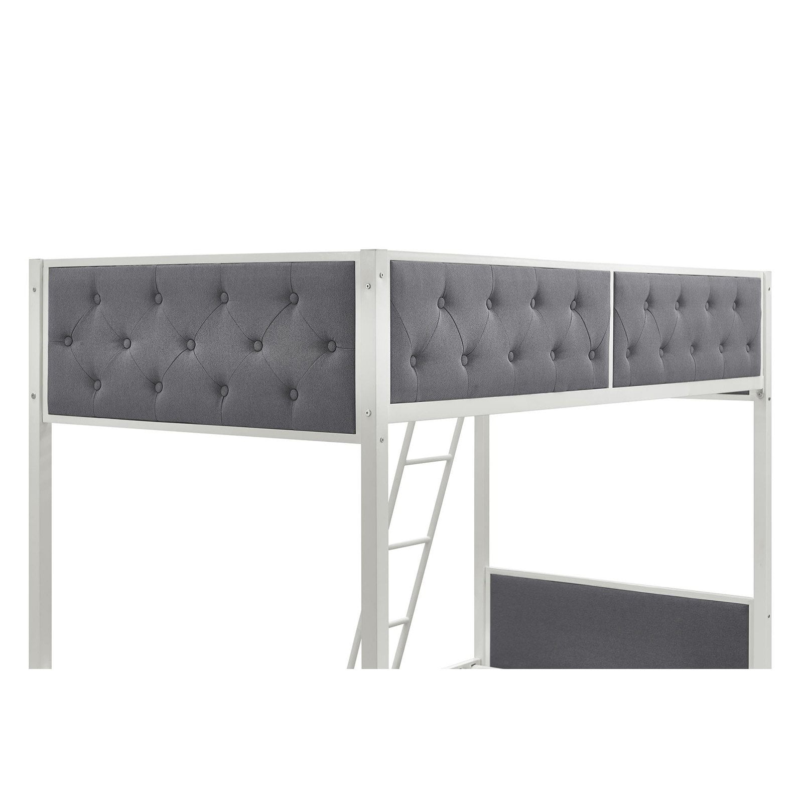 Chesterfield Upholstered Twin Over Metal Bunk Bed White Chesterfield Upholstered Twin Over Metal Bunk Bed White With Grey Linen Image 2