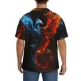 thumbnail image 3 of Lsque Red And Blue Fire Bird print Men's Cuban Collar Short Sleeve Shirt Summer Beachwear Casual Button Down Fashionable Vacation Leisure Shirt-3X-Large, 3 of 7