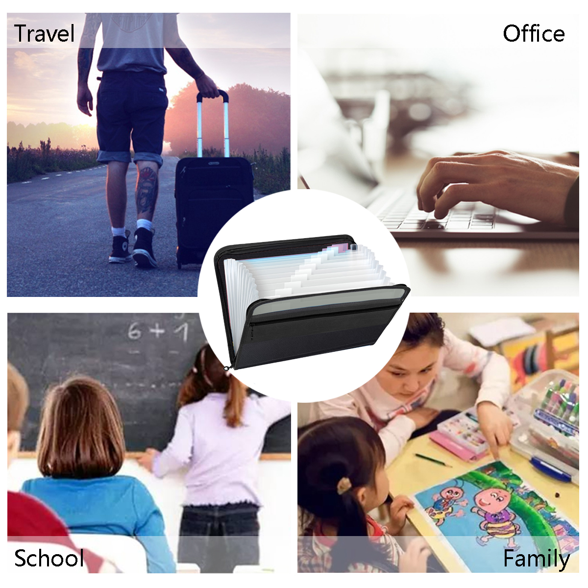 Tranbo 13-Pocket Expanding File Folder with Zipper, Black photo 5