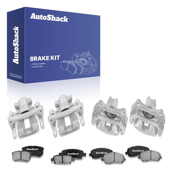 AutoShack Front & Rear Brake Calipers & Ceramic Brake Pads for Mitsubishi, Lancer 2011, 2013-2015, FWD L4 2.4L