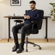 MCQ Ergonomic PU Leather Office Chair for Adults, Adjustable Height, Lumbar Support, 360° Swivel, Black