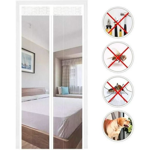 Magnetic Door Screen Automatic Closing Anti-Insect Door Curtain with Magnets No Drilling (90x210 cm, White)