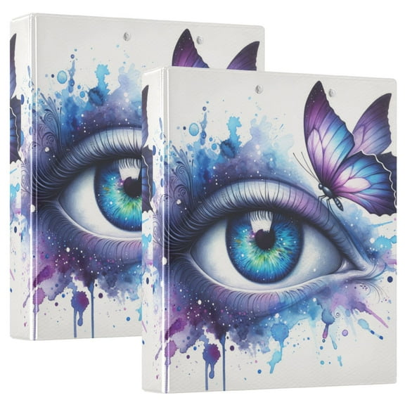 Watercolor Eye with Butterfly Hardcover 3 Ring Binder 1.5” Round Rings Letter Size Paper Pockets for School Office Supplies