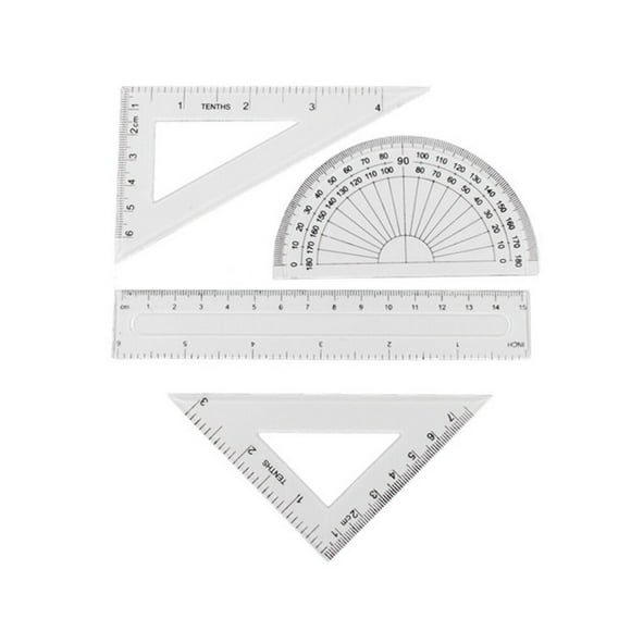 MasteelfCA 4Pcs Plastic Math Geometry Ruler Set Architects School Supplies (Transparent)