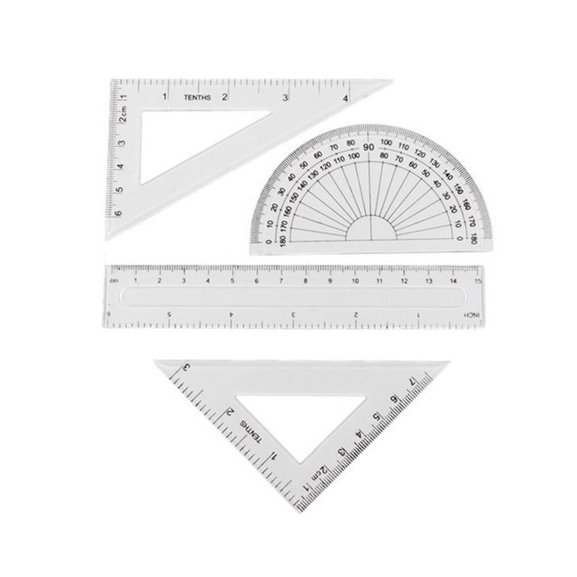 MasteelfCA 4Pcs Plastic Math Geometry Ruler Set Architects School Supplies (Transparent)