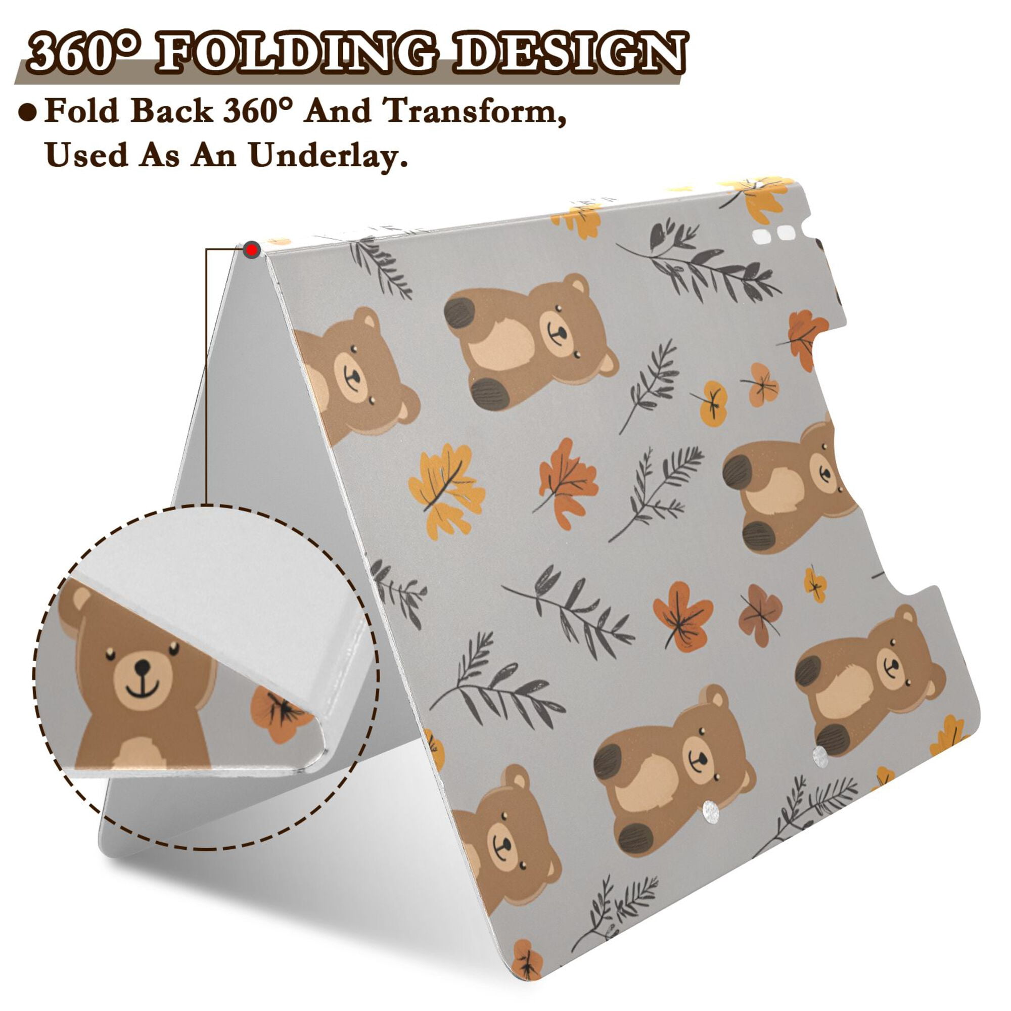 FORMRS A4 Clipboard Folder with Pen Holder Horizontal Foldable School Office Binder, Brown Cartoon Bears