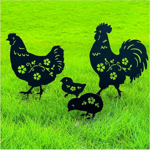 Chicken Decorative Metal Garden Stakes with Silhouette