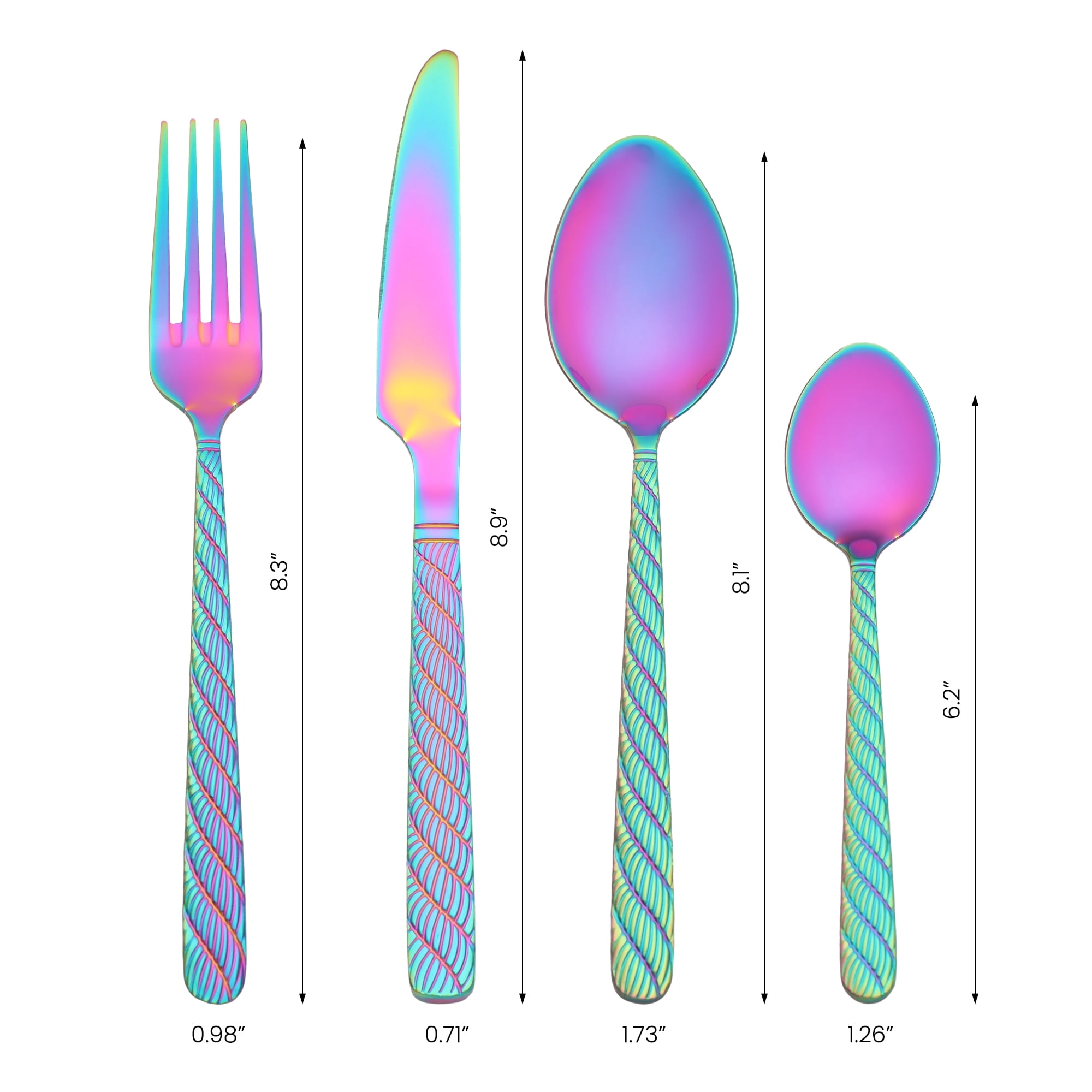 Unique Bargains 4 Piece Stainless Steel Flatware Set with Knife Spoons and Fork Colorful 4