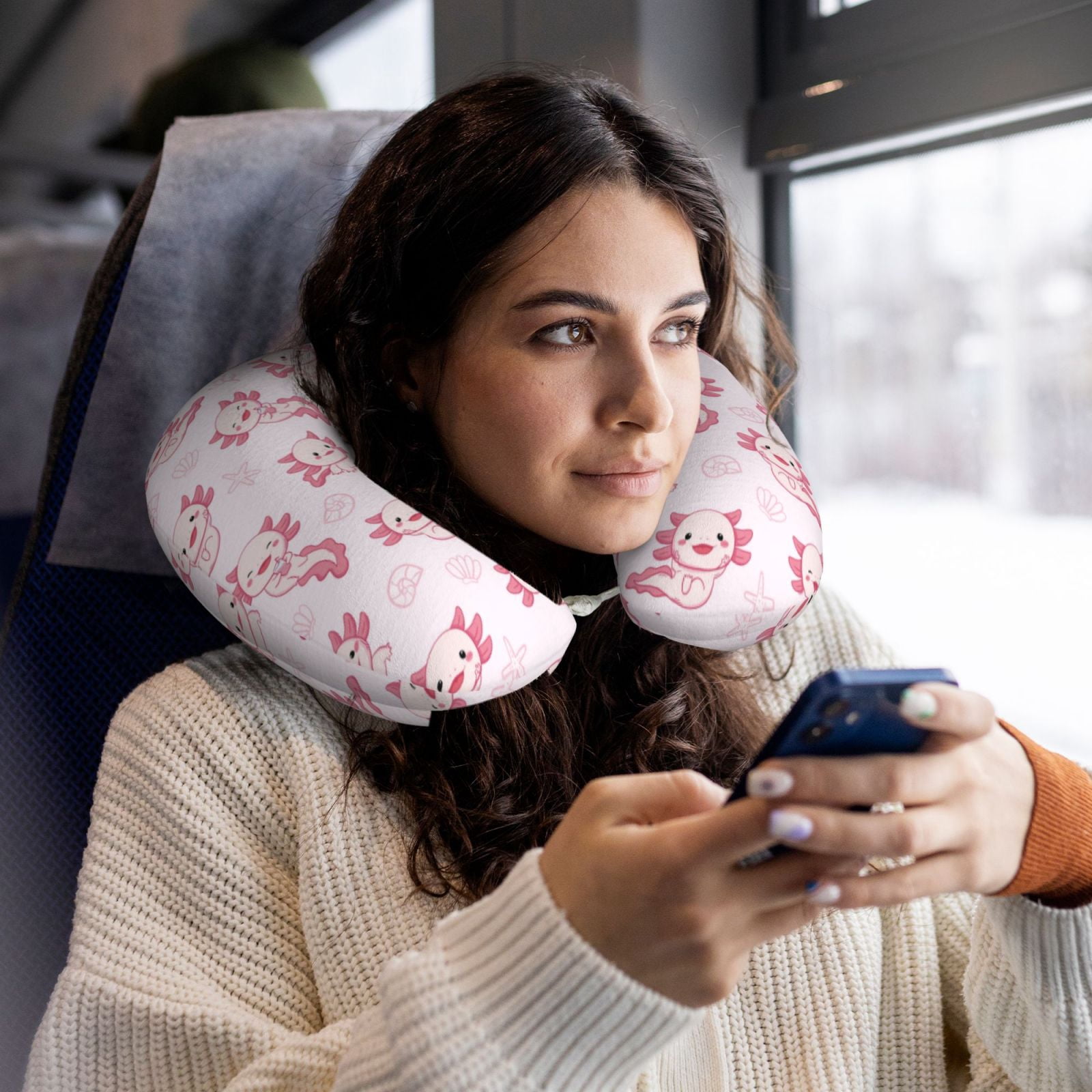 Xecao Baby Salamander Print Memory Foam Cervical Neck Pillow Versatile U-Shaped Pillows for Home,Office,Camping,Travelling,Soft Washable Cover