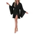 thumbnail image 2 of INSPIRE CHIC Women's Satin Robe Bride Bridesmaids Bridal Party Batwing Sleeve Wedding Loungewear Silky Short Bathrobes ONE-SIZE Black, 2 of 6