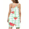 thumbnail image 4 of Sentmoon Girls Summer Rompers V Neck Spaghetti Strap Short Jumpsuits Watermelon Print Side Pockets Sleeveless Loose Bib Outfits Trendy Girls for Lounge at Home Green 5 Years, 4 of 5