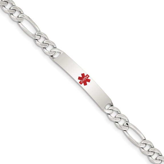 Beautiful Sterling Silver Polished Medical Figaro Anchor Link ID Bracelet