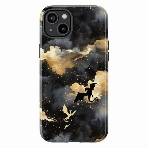Mystic Dragon Night Sky Phone Case | Fantasy Cloudscape in Gold & Black | Compatible with iPhone 16 15 14 13 12 11 Pro Max