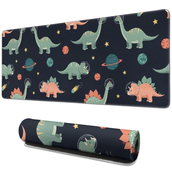 Long Mouse Pads for Desk,Dark Blue Dinosaurs Space Pattern Desk Mats on Top Of Desks, Desk Mouse Pad Extra Large with 3mm Non-Slip Base and Stitched Edge for Gaming,Office,Work,Home 31.5"x11.8"