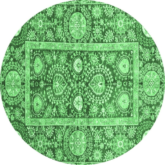 Ahgly Company Indoor Round Oriental Emerald Green Traditional Area Rugs, 4' Round