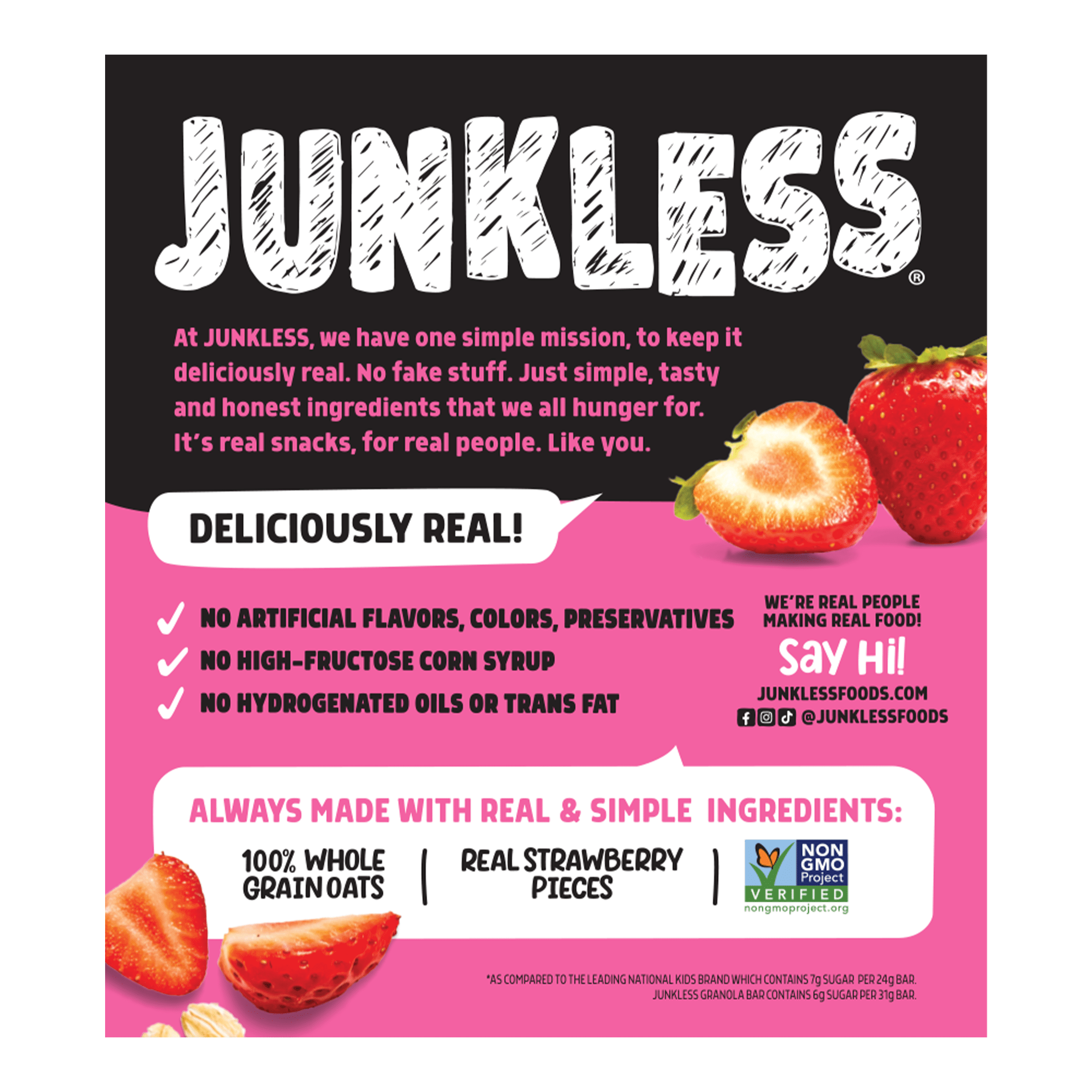 (3 pack) Junkless Chewy Strawberry Granola Snack Bars, 1.1 oz, 8 Count