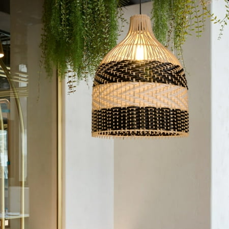 

Berylove Black White Pendant Light Woven Lamp Shade Chandelier Hanging Ceiling Light Lampshade for Kitchen Island