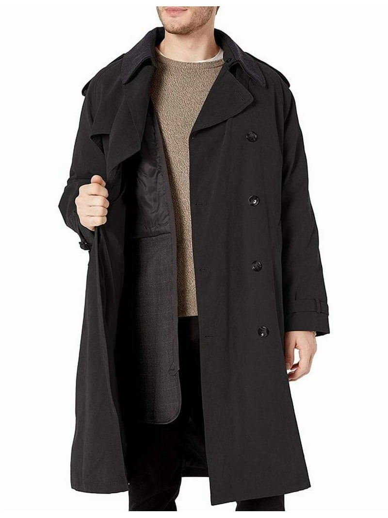 London Fog Men's Black Trench Coat, 52L, Double Breasted, Zip-Out