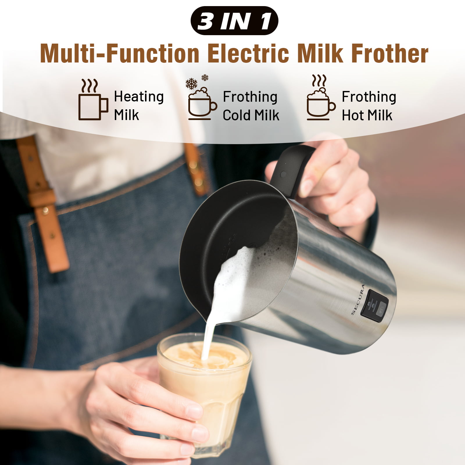 Secura Electric Milk Frother, Automatic Milk Steamer, 4-IN-1 Hot & Cold  Foam Maker-8.4oz/240ml Milk Warmer for Latte, Cappuccinos, Macchiato with